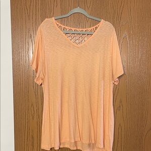 Lane Bryant Peach V-Neck Blouse with Lattice Back